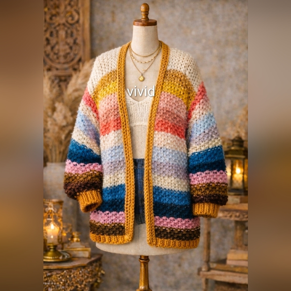 Anthropology X Mayflower Knitted Crochet Cardigan Light Rainbow One Size NIP$250